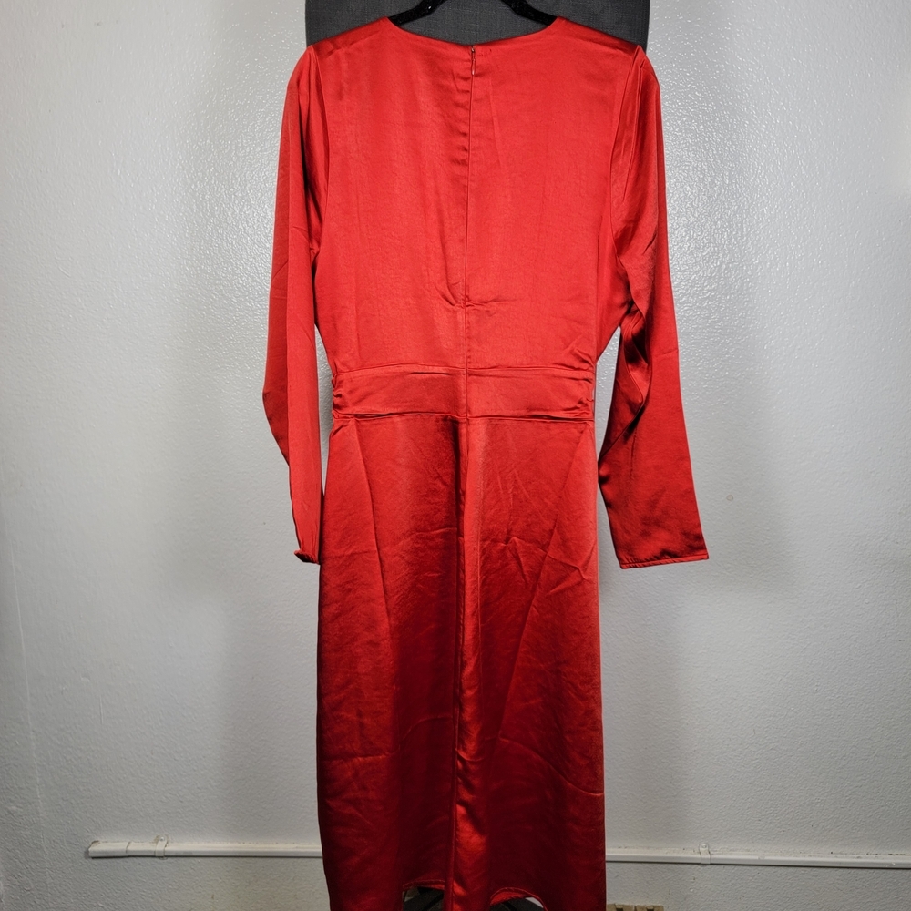 The Drop Women's Violeta Cutout Silky‎ Maxi Dress Flame Red Size M - Picture 2 of 5